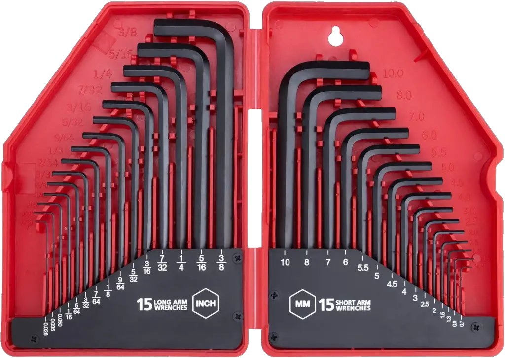 30-Piece Premium Hex Key Allen Wrench Set, SAE and Metric Assortment, L Shape, Chrome Vanadium Steel, Precise and Chamfered Tips | SAE 0.028 - 3/8 inch | Metric 0.7 - 10 mm | In Storage Case