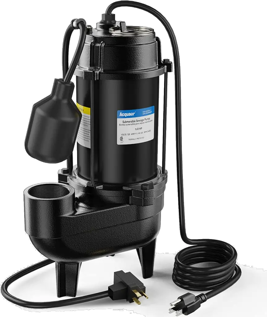 Acquaer 1/2HP Submersible Sewage/Effluent Pump, Cast Iron, 115V 6000 GPH Automatic Tethered Float Switch, Sump Pump for Septic Tank, Basement, Residential Sewage, 2'' NPT Discharge
