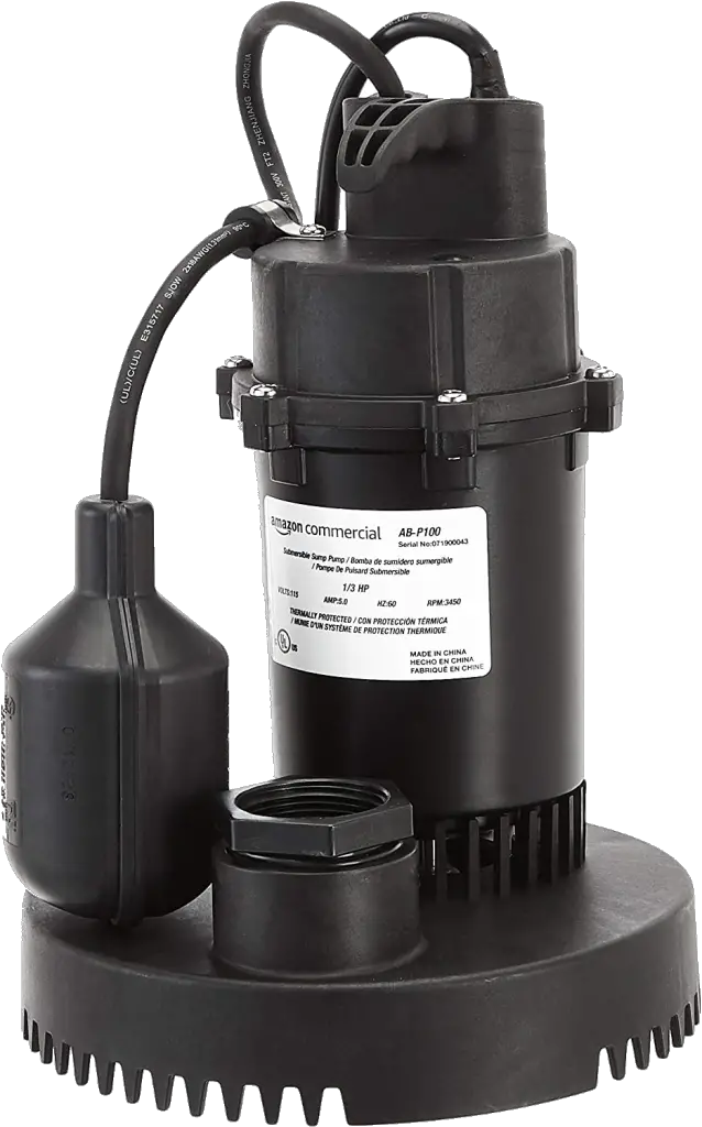AmazonCommercial 1/3 HP Thermoplastic Submersible Sump Pump with Tethered Float Switch