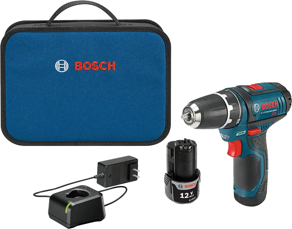 BOSCH Power Tools Drill Kit - PS31-2A - 12V, 3/8 Inch, Two Speed Driver, Cordless Drill Set - Includes Two Lithium Ion Batteries, 12V Charger, Screwdriver Bits & Soft Carrying Bag, Blue