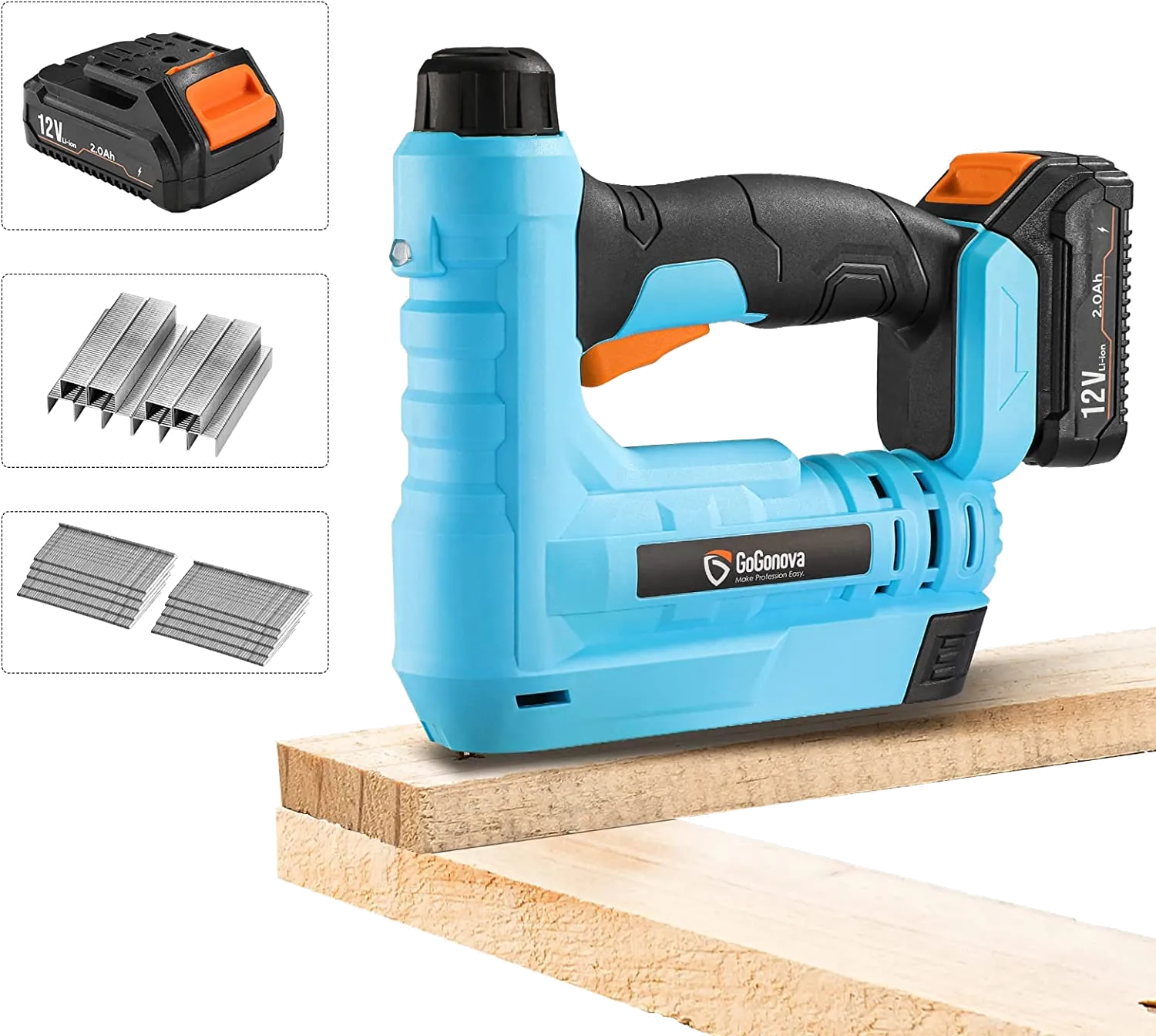 Cordless Brad Nailer, GoGonova Battery Powered 18 Gauge 2-in-1 Nail Gun/Staple Gun for Upholstery and Woodworking, Including 2AH Battery, Charger, 1000 Nails, and Staples