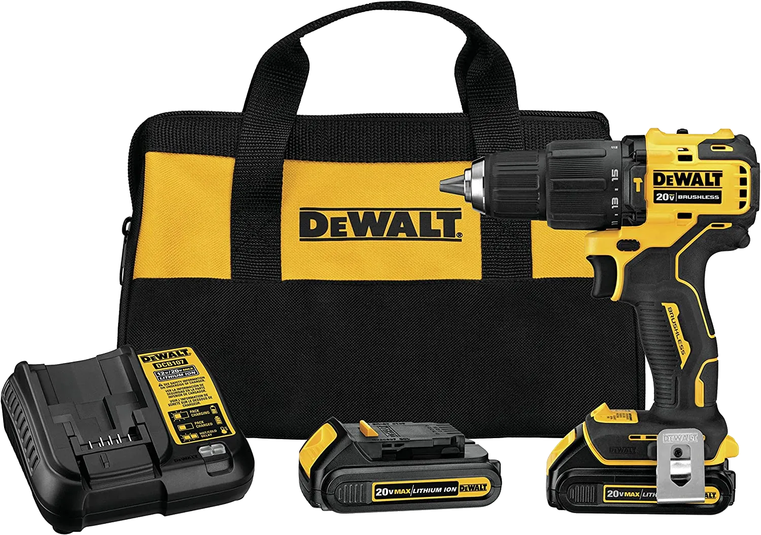 DEWALT ATOMIC 20V MAX* Hammer Drill, Cordless, Compact, 1/2-Inch, 2 Batteries (DCD709C2)
