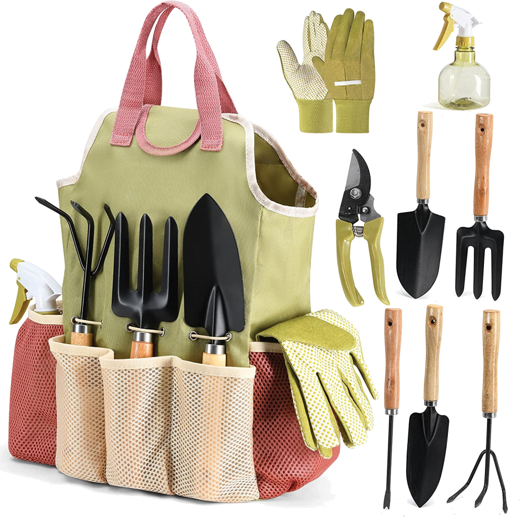  Gardening Tools Set of 10 - Complete Garden Tool Kit Comes With Bag & Gloves, Garden Tool Set with Spray Bottle Indoors & Outdoors - Durable Garden Tools Set Ideal Garden Tool Kit Gifts for Women & Men