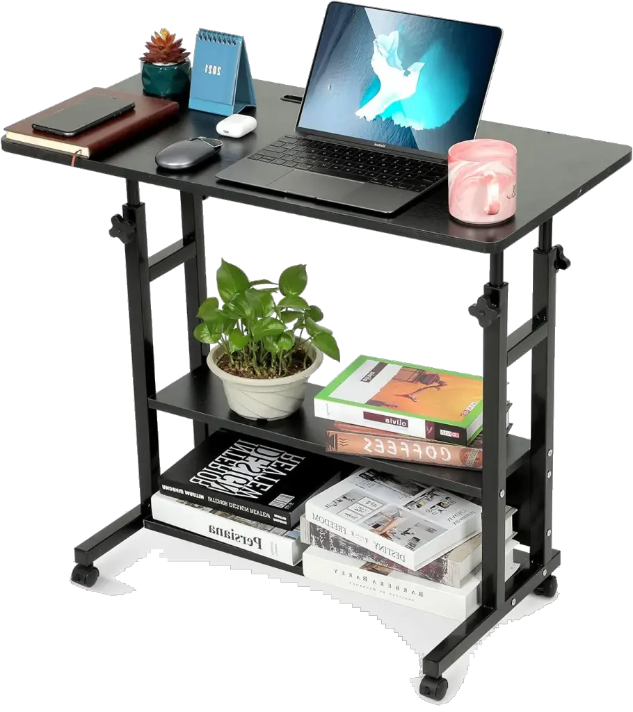 Home Office Desks Standing Adjustable Height Small Laptop Desk with Storage for Small Spaces Computer Table for Couch Bedrooms Mobile Rolling Portable Student Desk on Wheels Modern Uplift Black Desk