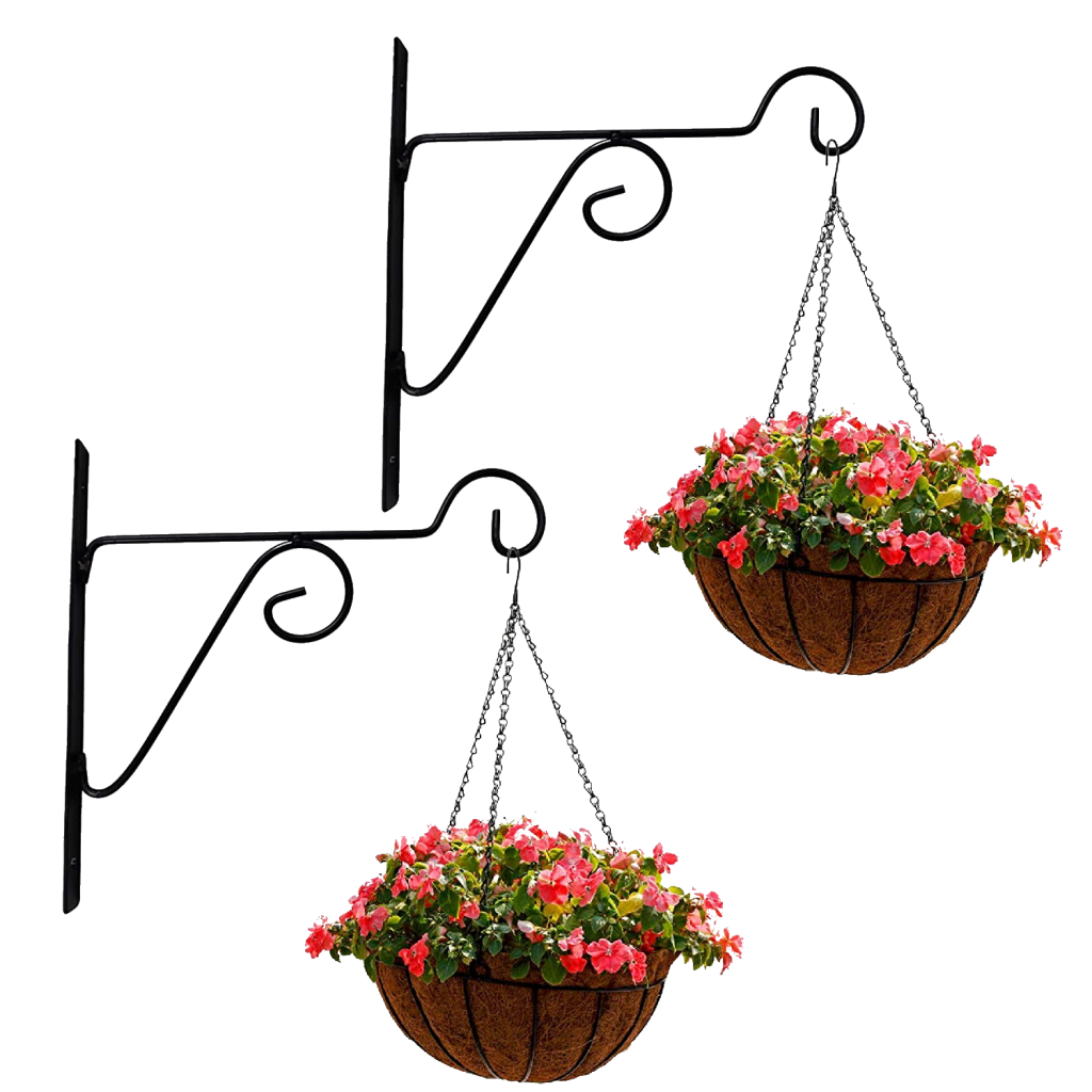 Leafy Tales Plant Hanger Brackets Wall Mounted - Metal Hanging Hooks, Holder for Indoor Outdoor Planters - Black 