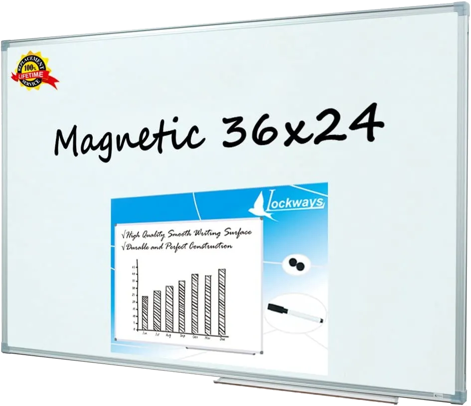 Lockways Magnetic Dry Erase Board, 36 x 24 Inch Magnetic Whiteboard White Board, 1 Dry Erase Markers, 2 Magnets for School, Home, Office