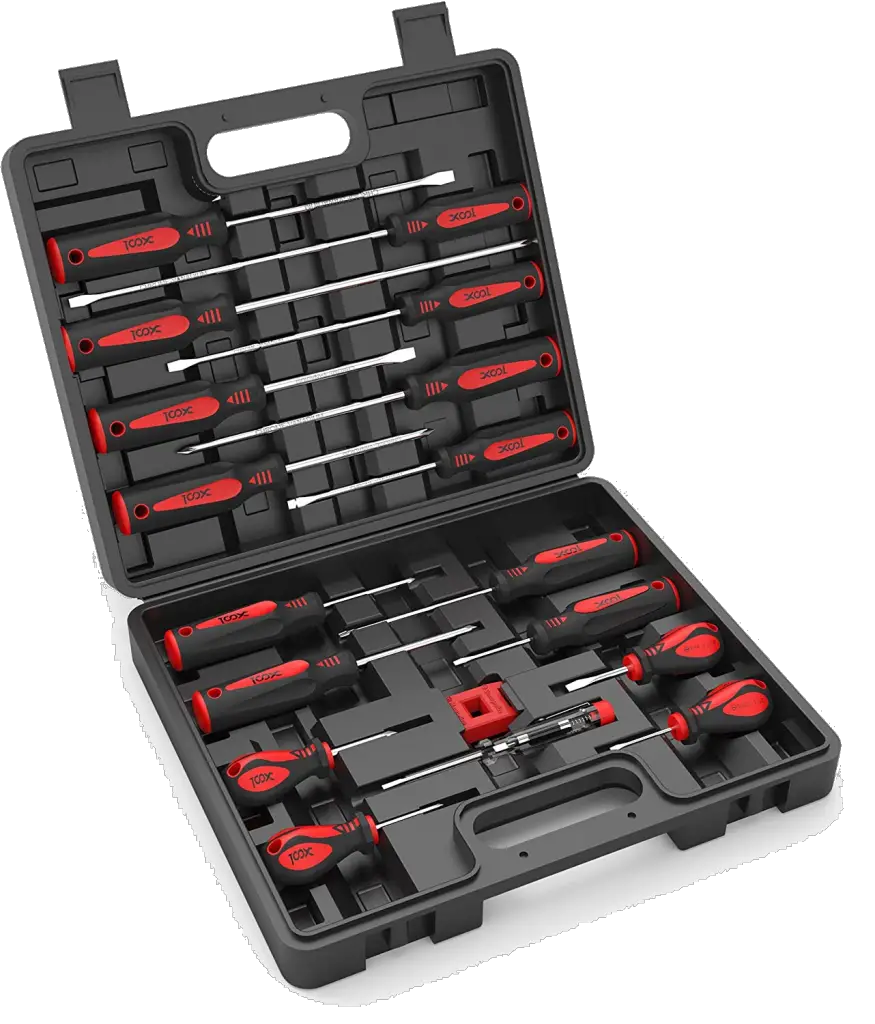 Magnetic Screwdriver Set 18 PCS, XOOL Professional Cushion Grip 9 Phillips and 7 Flat Head Tips Screwdriver Non-Slip for Repair Home Improvement Craft