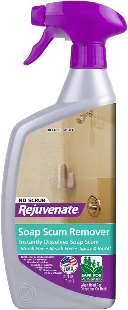 Rejuvenate Scrub Free Soap Scum Remover Shower Glass Door Cleaner Works on Ceramic Tile, Chrome, Plastic, and More 24oz