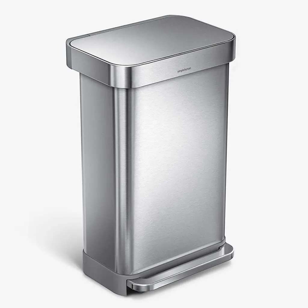 Simplehuman 45 Liter / 12 Gallon Rectangular Hands-Free Kitchen Step Trash Can with Soft-Close Lid, Brushed Stainless Steel