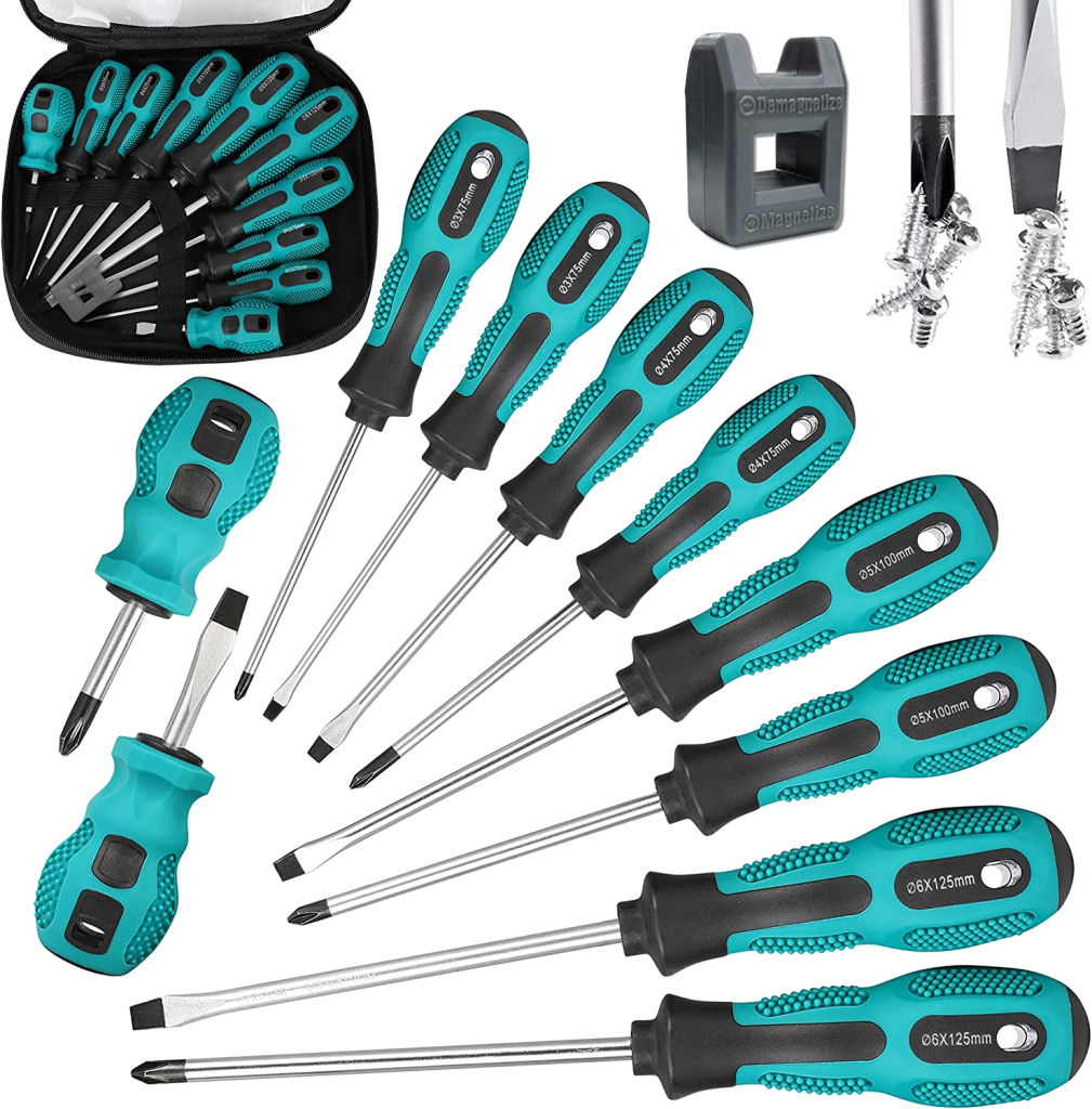 VHEONET Magnetic Screwdriver Set 10 PCS,5 Phillips and 5 Flat Head Precision Screwdriver, Professional Cushion Grip and Non-Slip for Repair Home Improvement Craft, Green