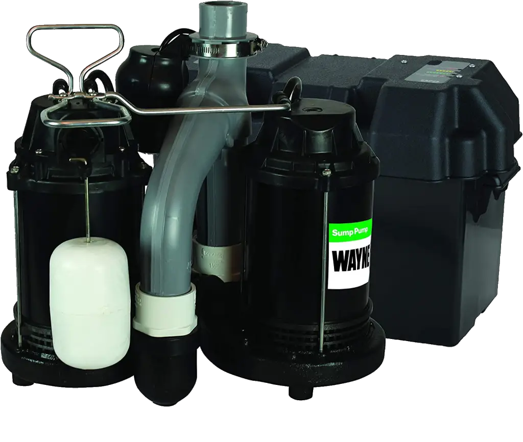 WAYNE - 1/2 HP Sump Pump with Integrated Vertical Float Switch and 12 Volt Battery Back Up Capability, Battery Not Included - Up to 5,100 Gallons Per Hour - Heavy Duty Basement Sump Pump System 