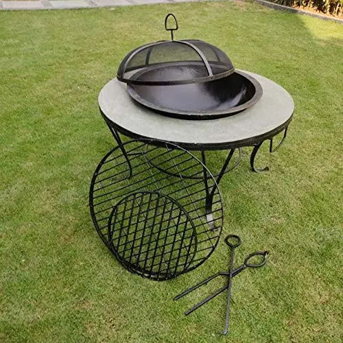 BKR  Barbecue with Solid Marble Base and A Chimney Iron Round Stone Fire Pit