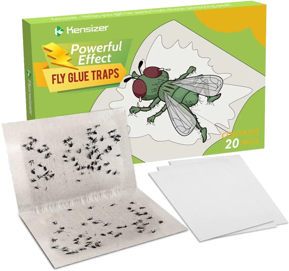 Kensizer 20-Pack Fly Paper Trap, Fruit Fly Catcher Board, Bug Sticky Glue Paper Trap for Houseflies and Blowflies Indoor and Outdoor