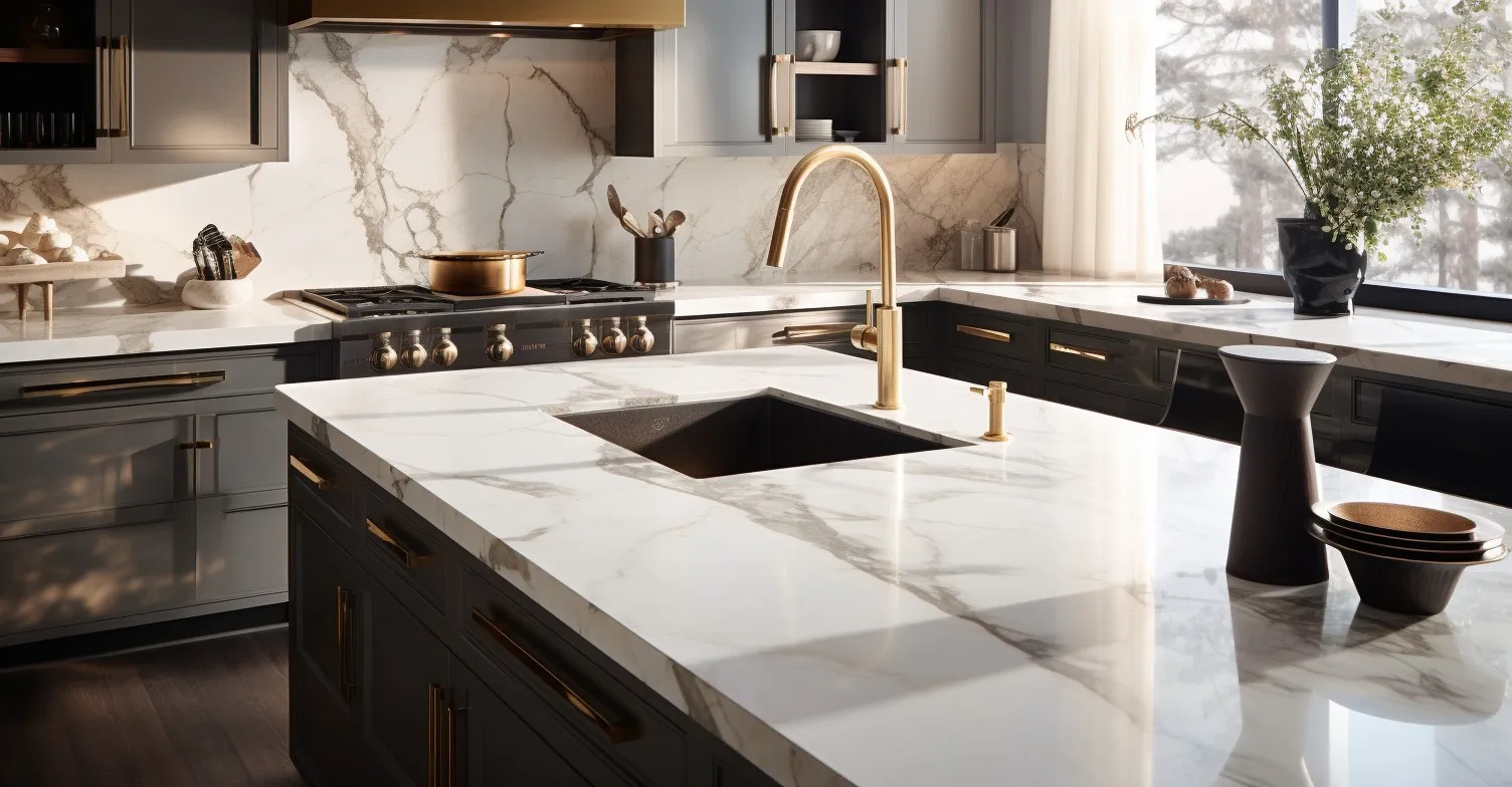 Chic Kitchen with Modern Appliances and Marble Countertops