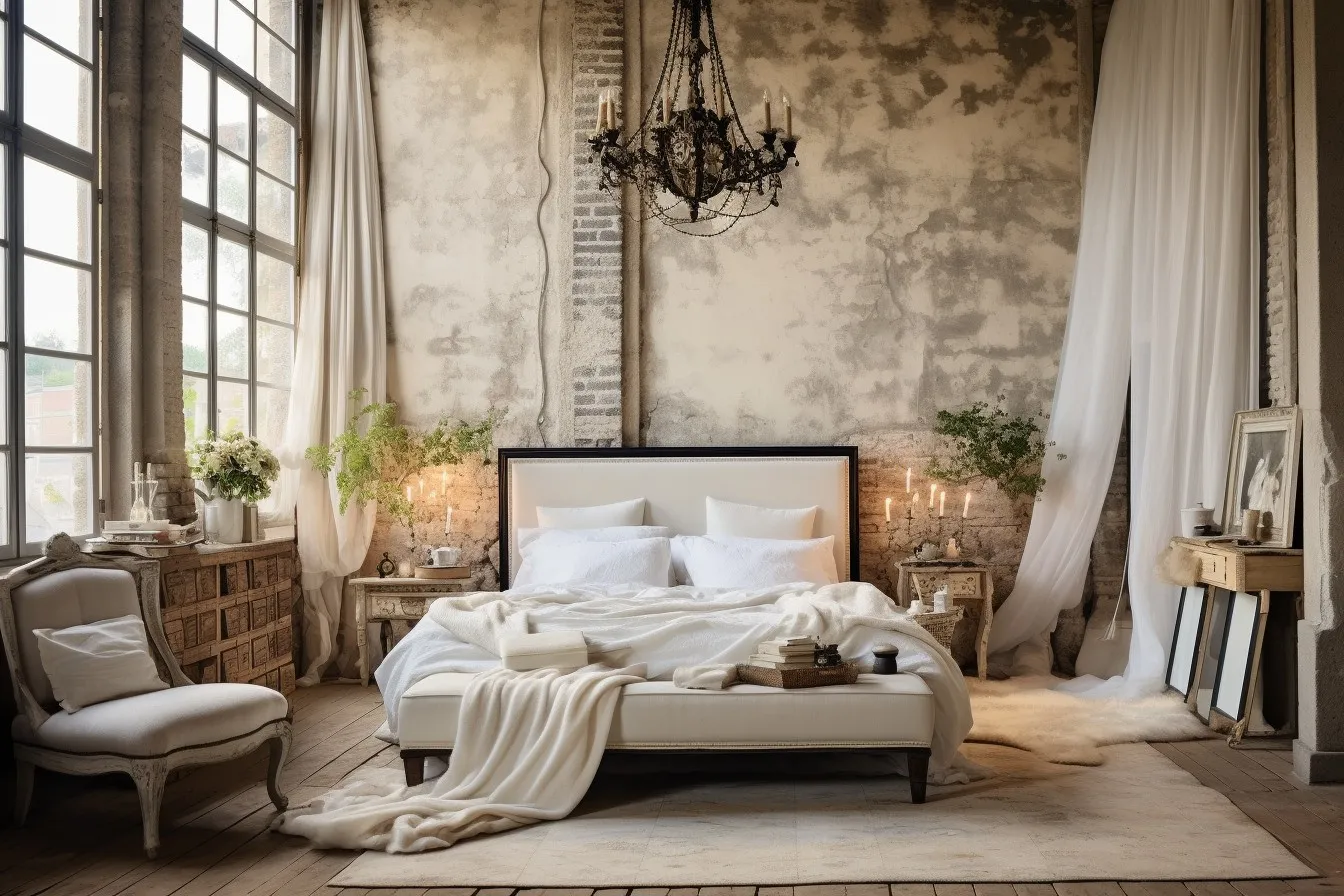 Modern bedroom with antique decor