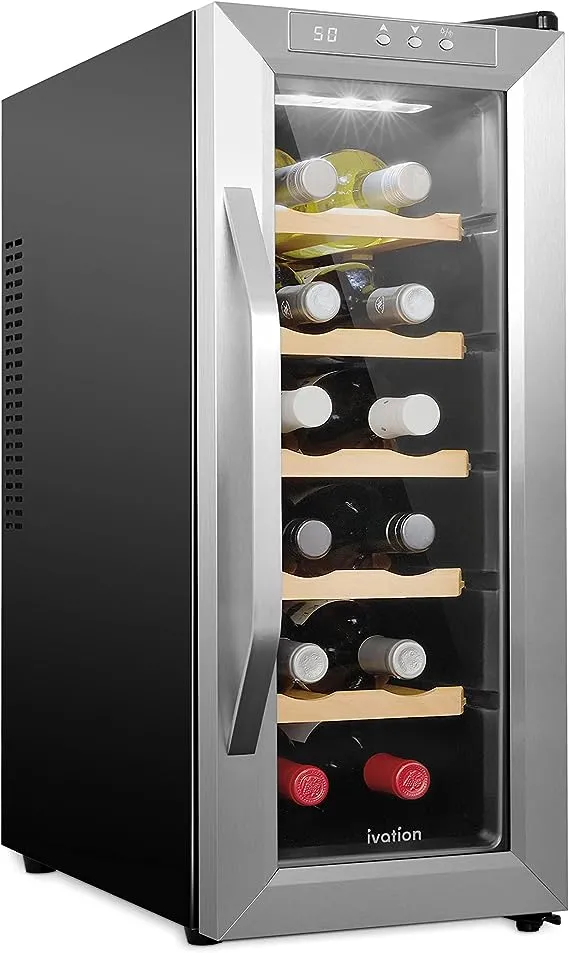 Ivation 12 Bottle Thermoelectric Wine Cooler or Chiller Stainless Steel