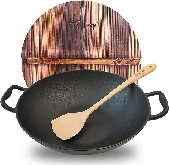 Keleday 14 Inch Cast Iron Wok