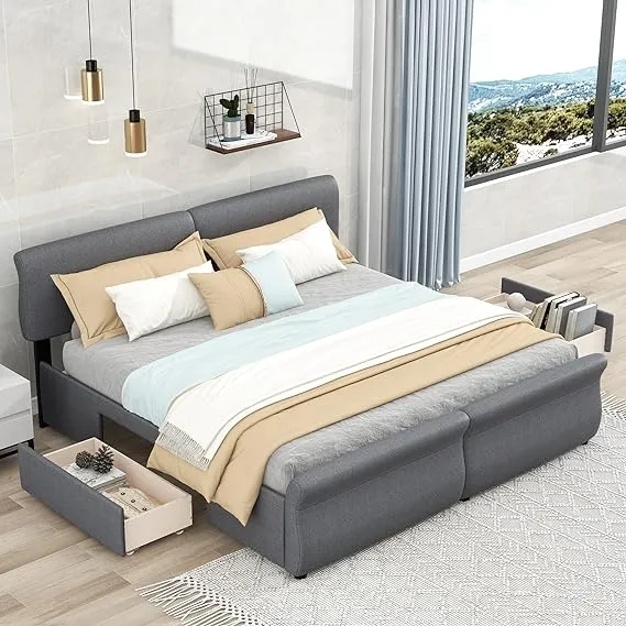 POCIYIHOME King Size Upholstery Platform Bed