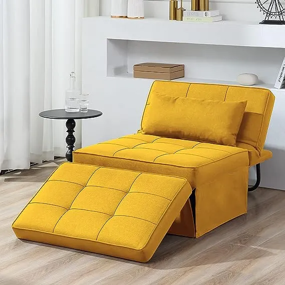 Sofa Bed 4 in 1 Multi Function Folding Ottoman Breathable Linen Couch Bed