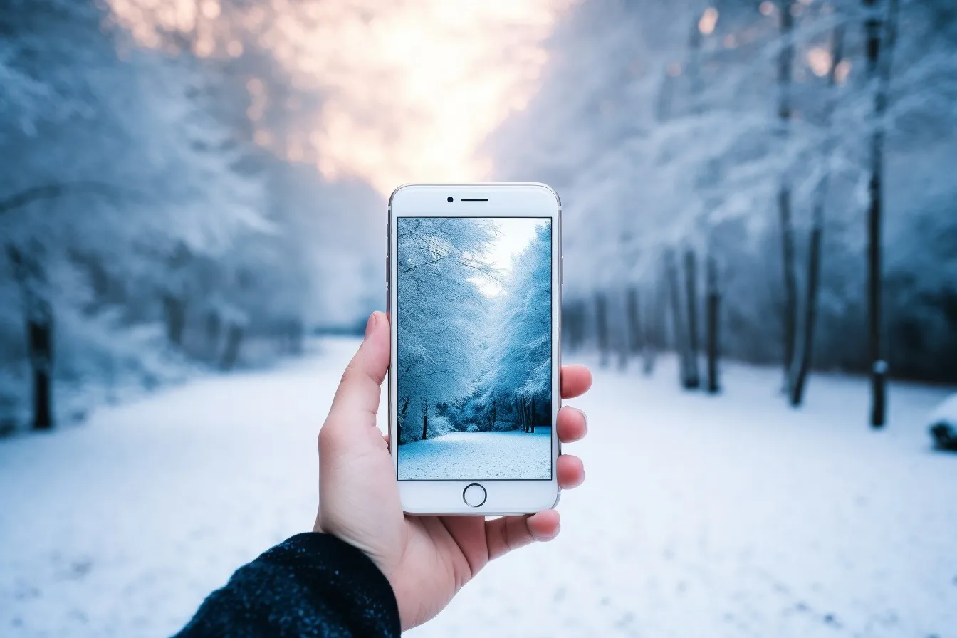 Smartphone Hotspot in Snowy Landscape
