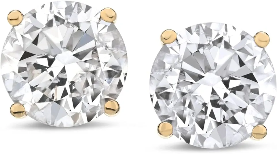 Amazon Collection Certified 14k Gold Round Cut Diamond Stud Earrings