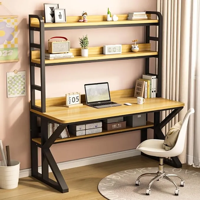 FAANAS Computer Desk with Storage Shelves and Bookshelf