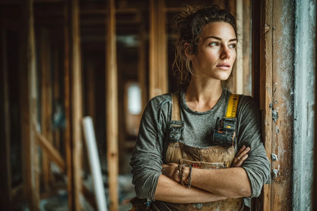 Homeowner reviewing renovation plans in unfinished house