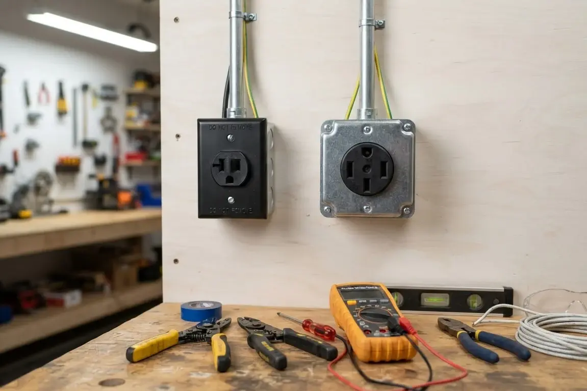220 volt and 240 volt electrical outlets on wall