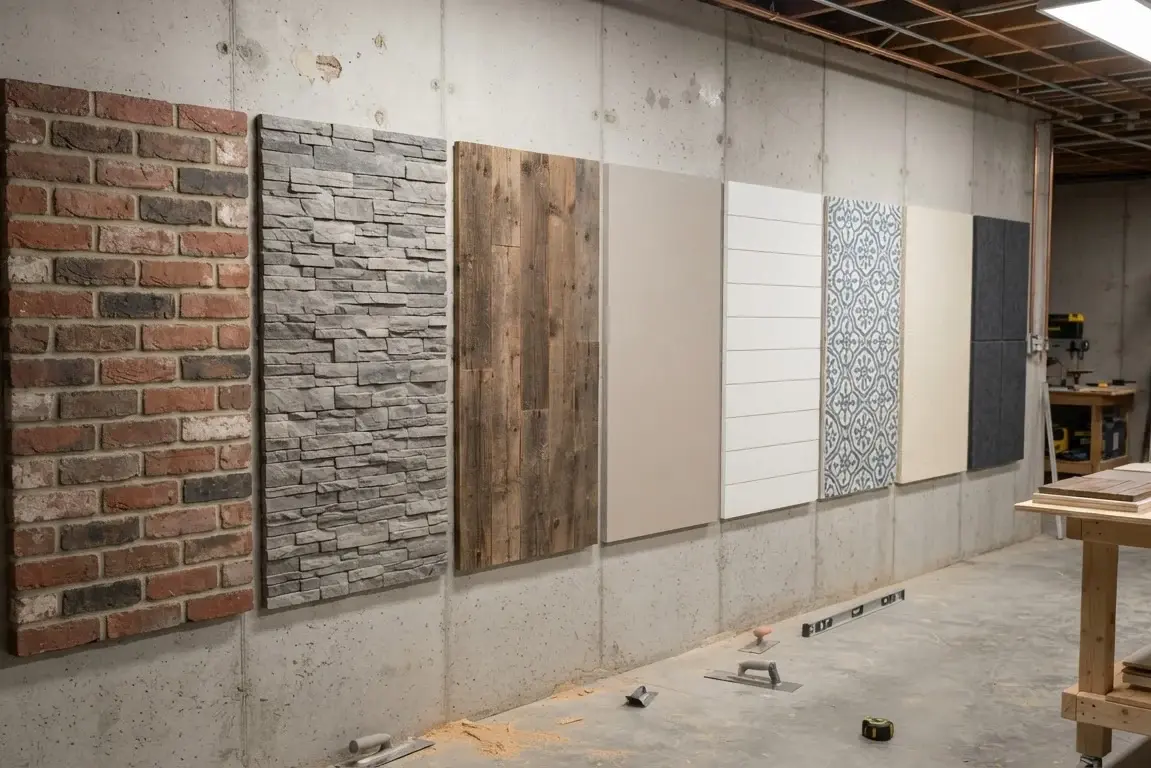 Wall finishing material samples on workbench