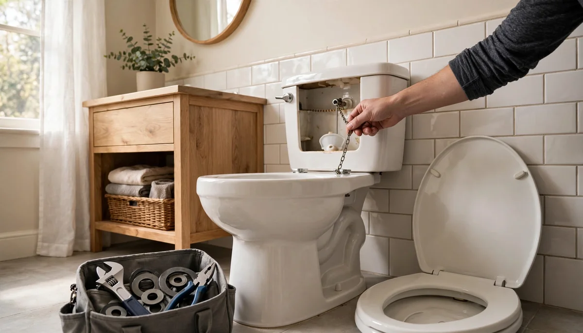 fix a running toilet in a real home, mid-job