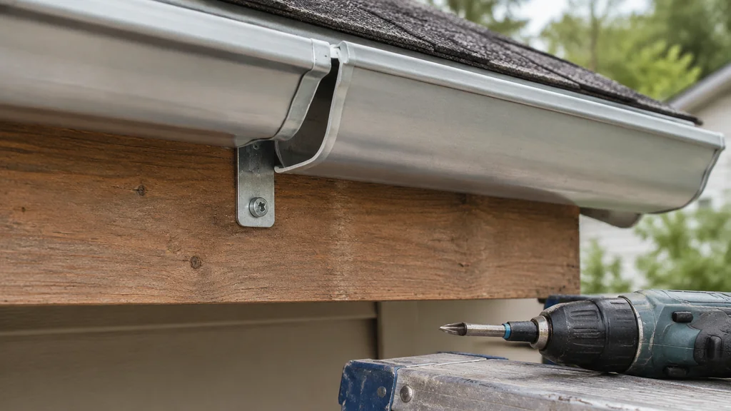 Hidden gutter hanger screwed into a fascia board