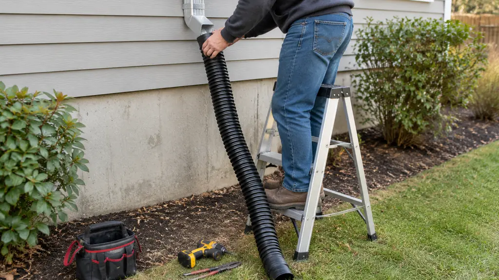 Attaching a flexible downspout extension at the outlet