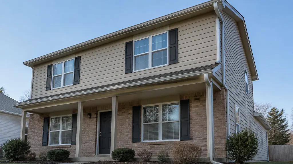 Straight gutter line along the fascia of a two-story house