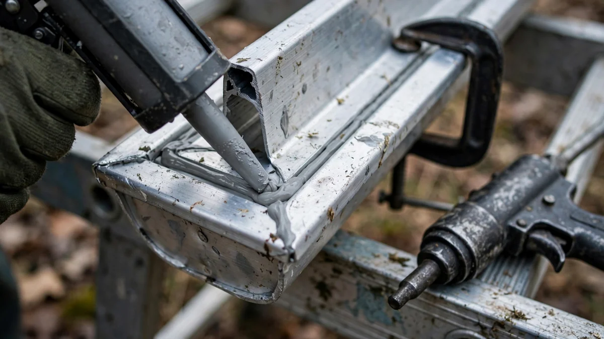 Sealing an inside gutter miter with a bead of sealant